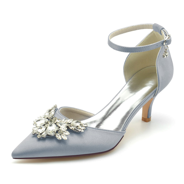 Chaussures de Mariage pour Femmes, Chaussures de Mariée à Talon Moyen et Bout Pointu avec Boucle en Cristal