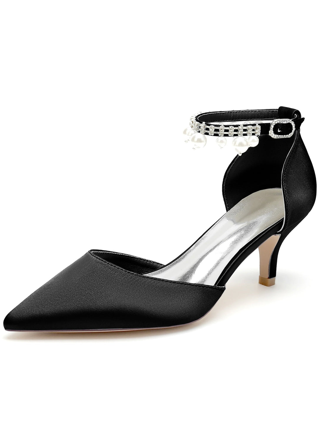 Chaussures de Demoiselle D'Honneur à Talon Moyen et Bout Pointu en Strass pour Femmes