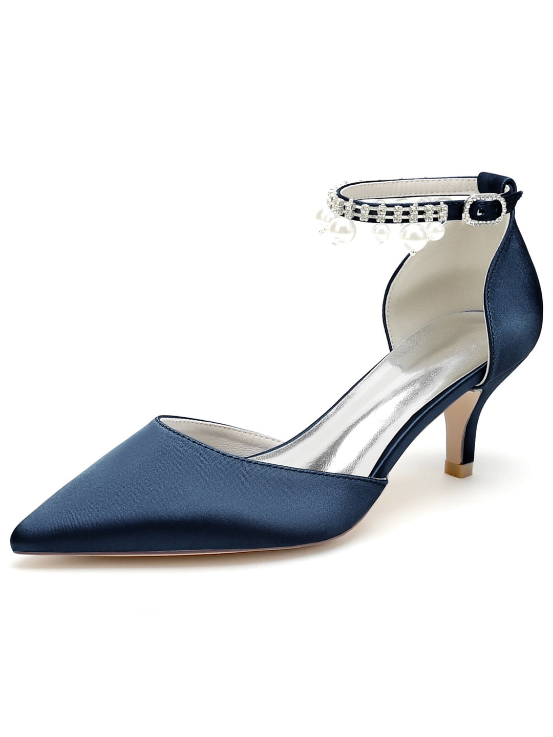 Chaussures de Demoiselle D'Honneur à Talon Moyen et Bout Pointu en Strass pour Femmes