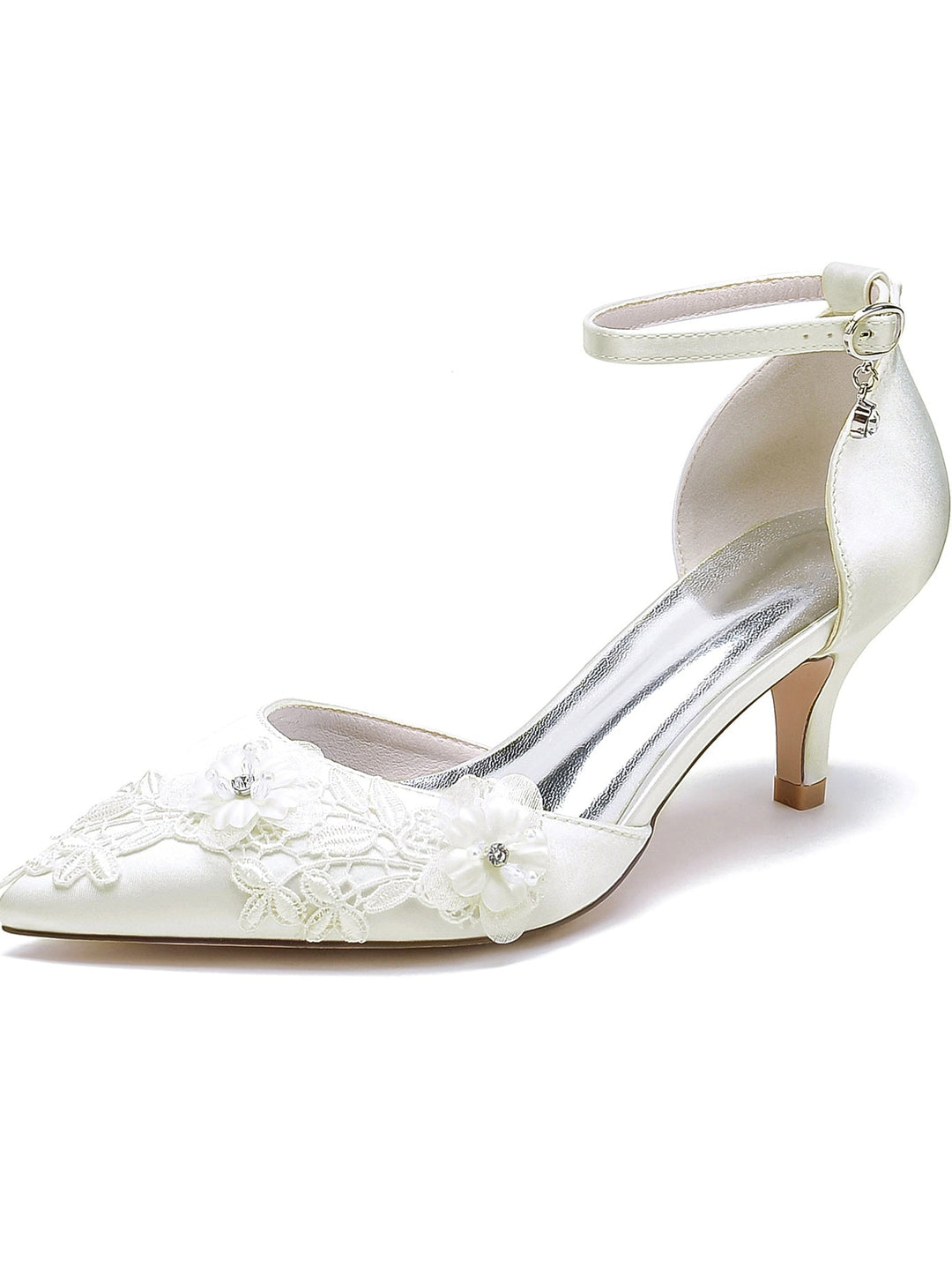 Chaussures de Mariage pour Femmes, Chaussures de Mariée à Talon Aiguille et Bout Pointu avec Appliques