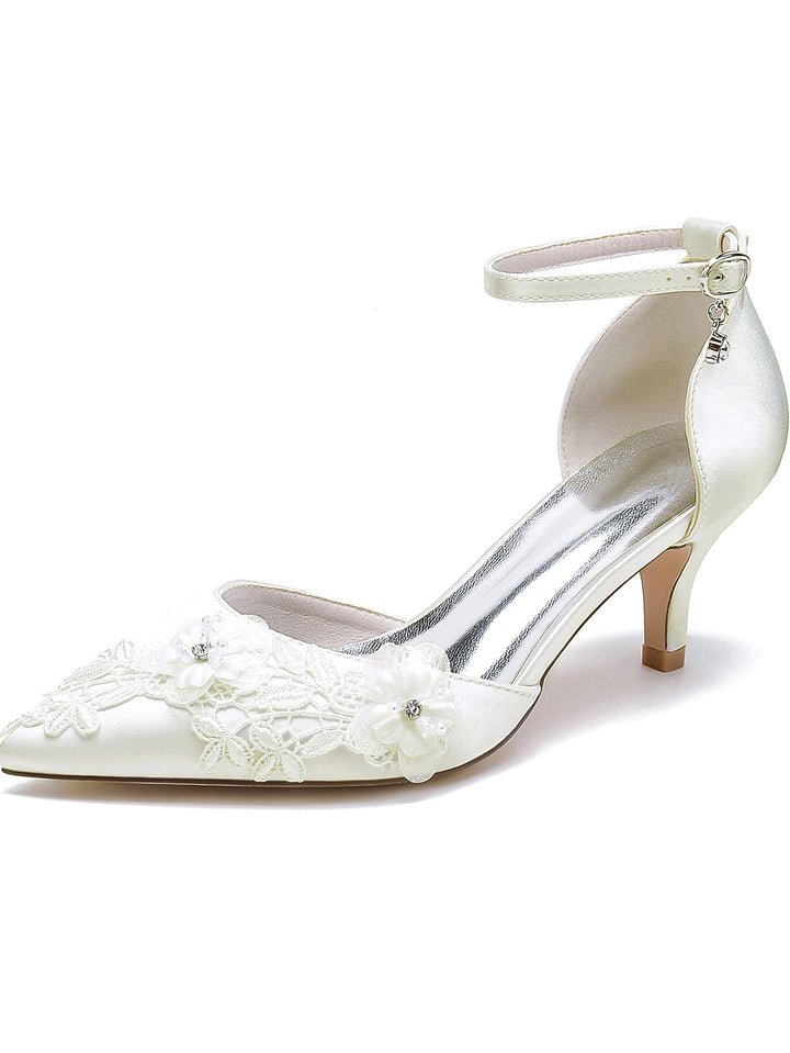 Chaussures de Mariage pour Femmes, Chaussures de Mariée à Talon Aiguille et Bout Pointu avec Appliques