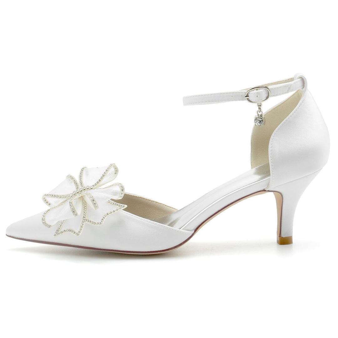 Chaussures de Mariage pour Femmes en Satin de Soie avec Nœud et Boucle à Bout Fermé