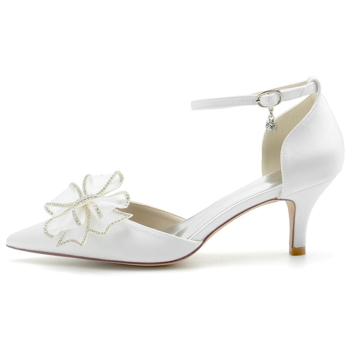 Chaussures de Mariage pour Femmes en Satin de Soie avec Nœud et Boucle à Bout Fermé