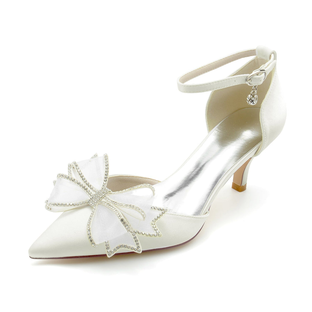 Chaussures de Mariage pour Femmes en Satin de Soie avec Nœud et Boucle à Bout Fermé