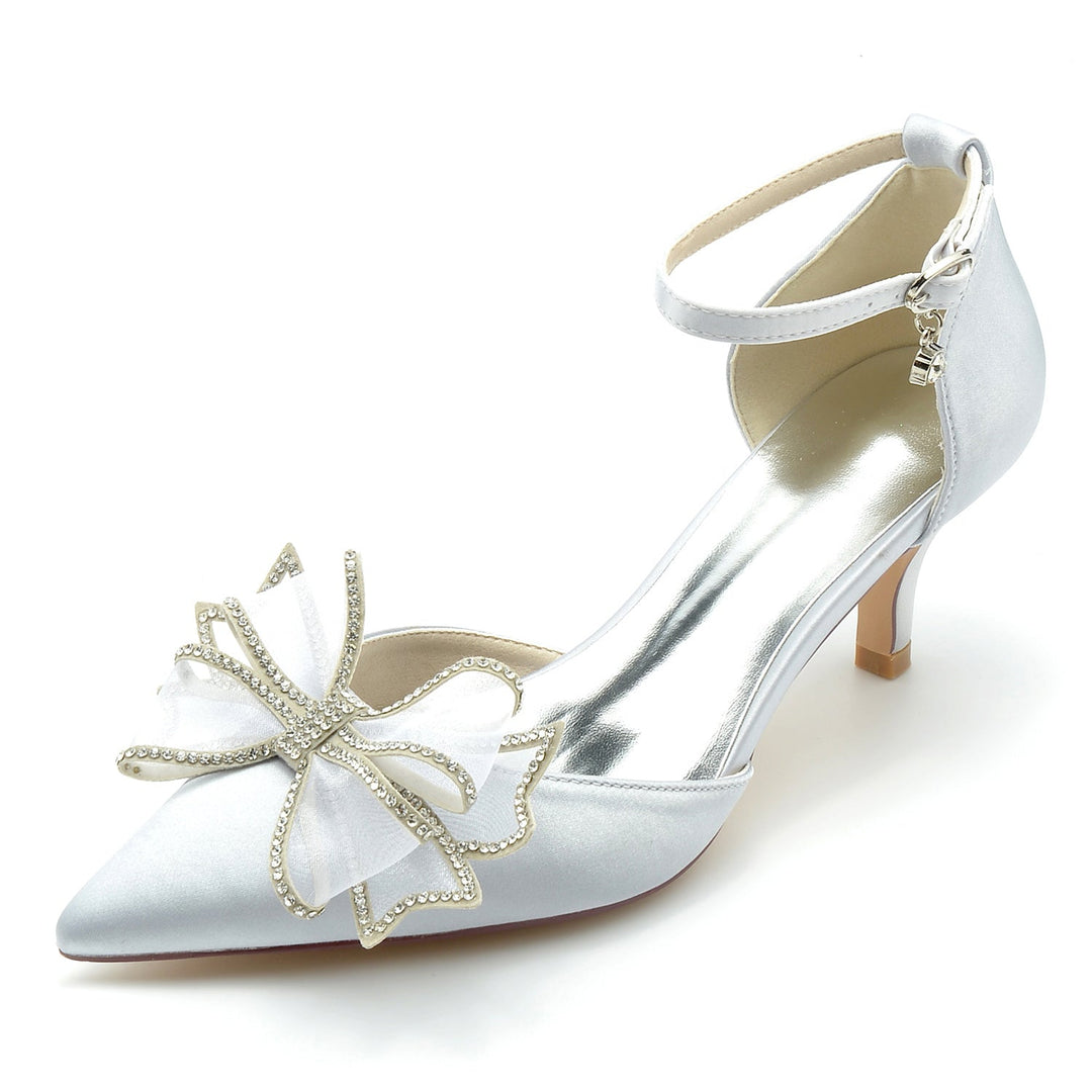 Chaussures de Mariage pour Femmes en Satin de Soie avec Nœud et Boucle à Bout Fermé