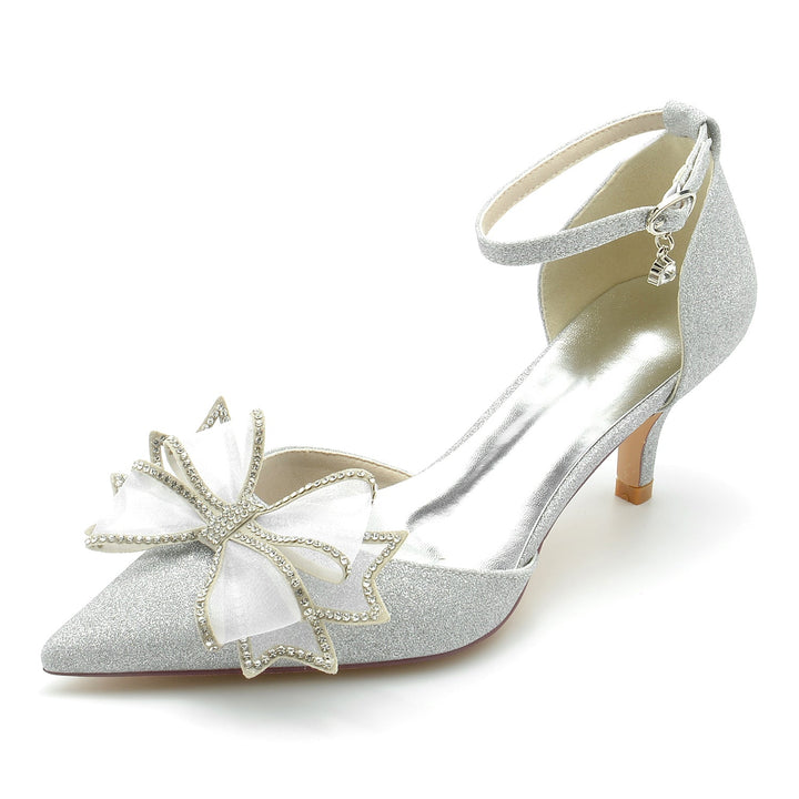 Chaussures de Mariage pour Femmes avec Nœud à Paillettes et Boucle à Bout Fermé