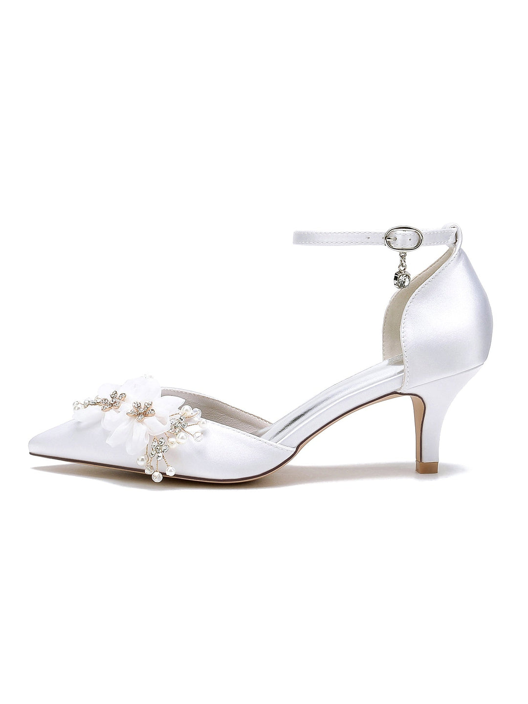 Chaussures de Mariage pour Femmes, Chaussures de Mariée à Talon Moyen et Bout Pointu avec Strass