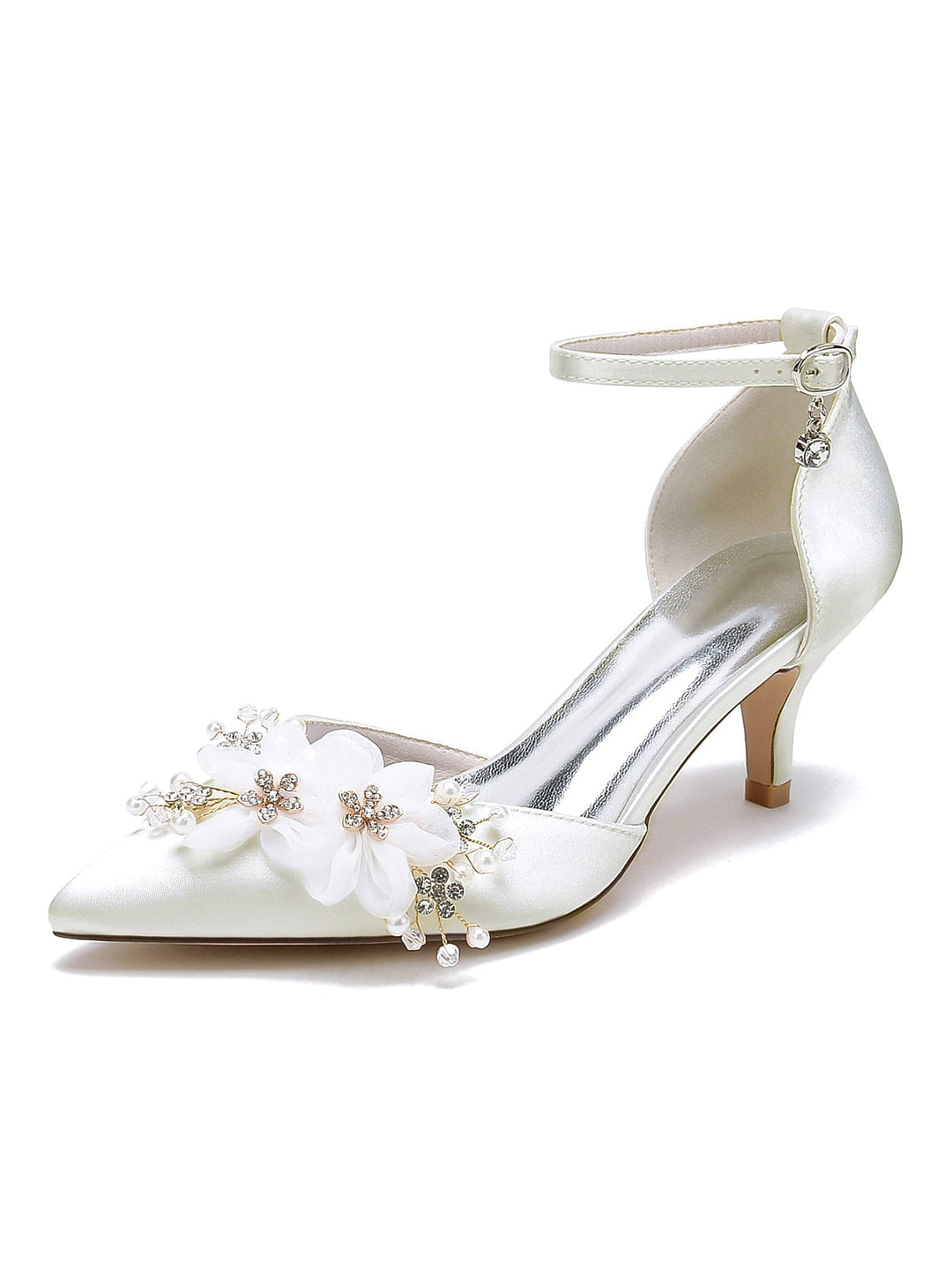 Chaussures de Mariage pour Femmes, Chaussures de Mariée à Talon Moyen et Bout Pointu avec Strass