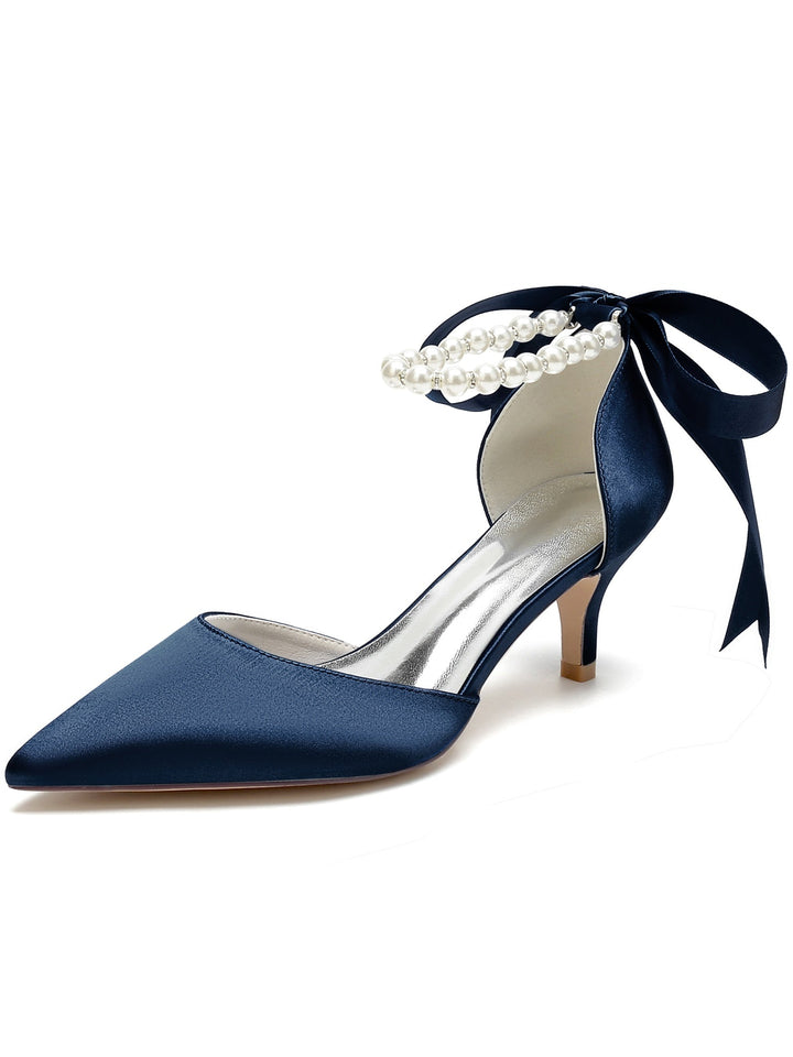 Chaussures de Mariée à Talon Moyen et Bout Pointu pour Femmes avec Perles