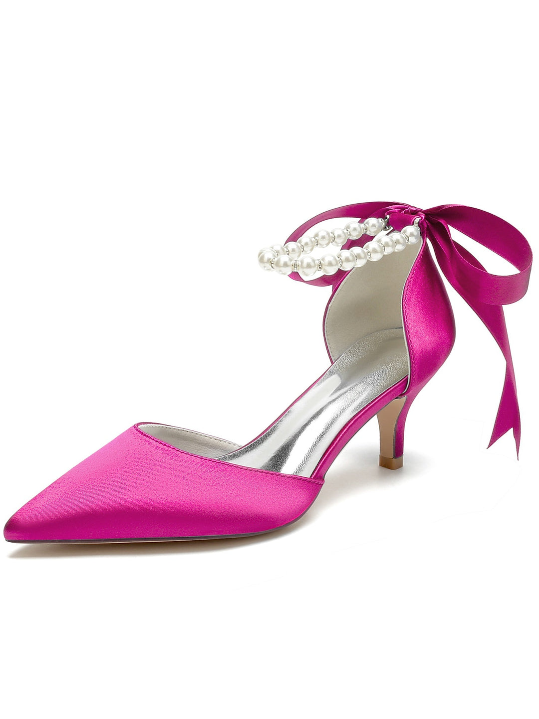 Chaussures de Mariée à Talon Moyen et Bout Pointu pour Femmes avec Perles