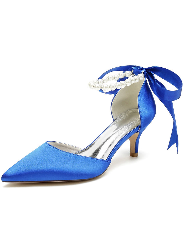 Chaussures de Mariée à Talon Moyen et Bout Pointu pour Femmes avec Perles