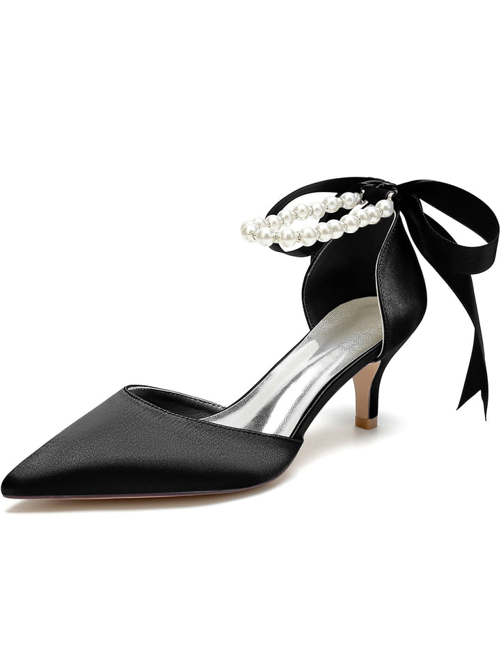Chaussures de Mariée à Talon Moyen et Bout Pointu pour Femmes avec Perles