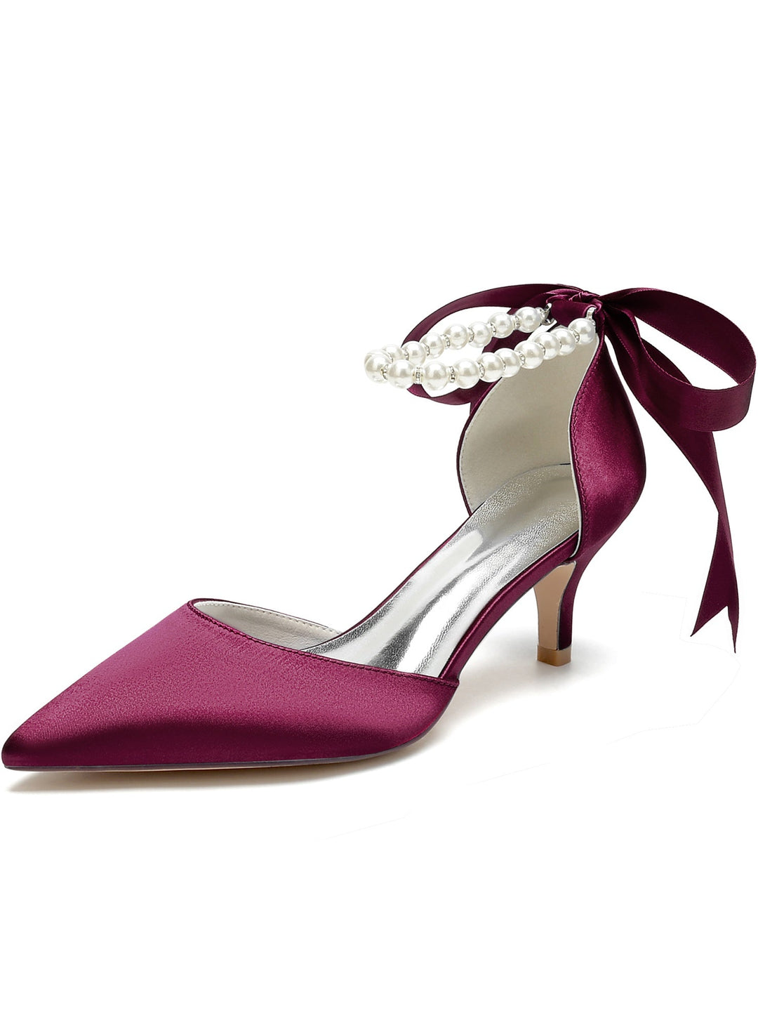 Chaussures de Mariée à Talon Moyen et Bout Pointu pour Femmes avec Perles