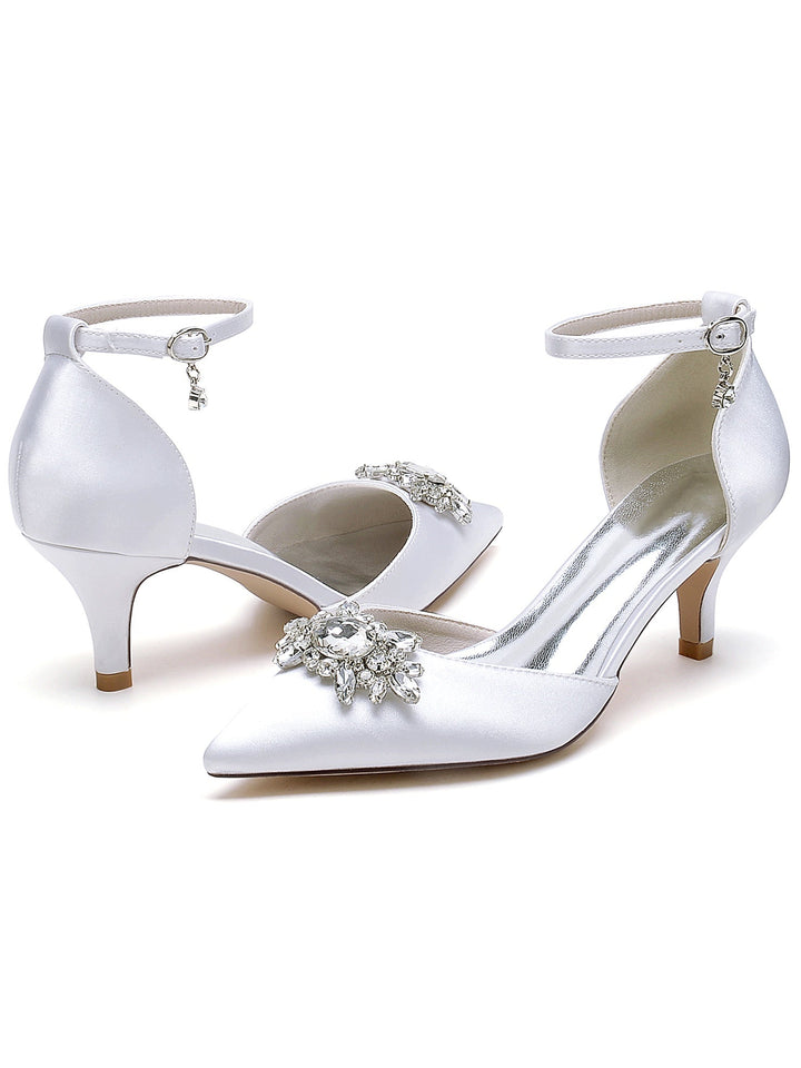 Chaussures de Mariage pour Femmes Chaussures de Mariée à Talons Hauts et Bout Pointu avec Strass