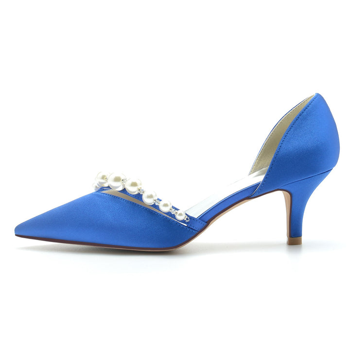 Chaussures de Mariage pour Femmes, Chaussures de Mariée Minimalistes à Bout Pointu et Perle Blanche
