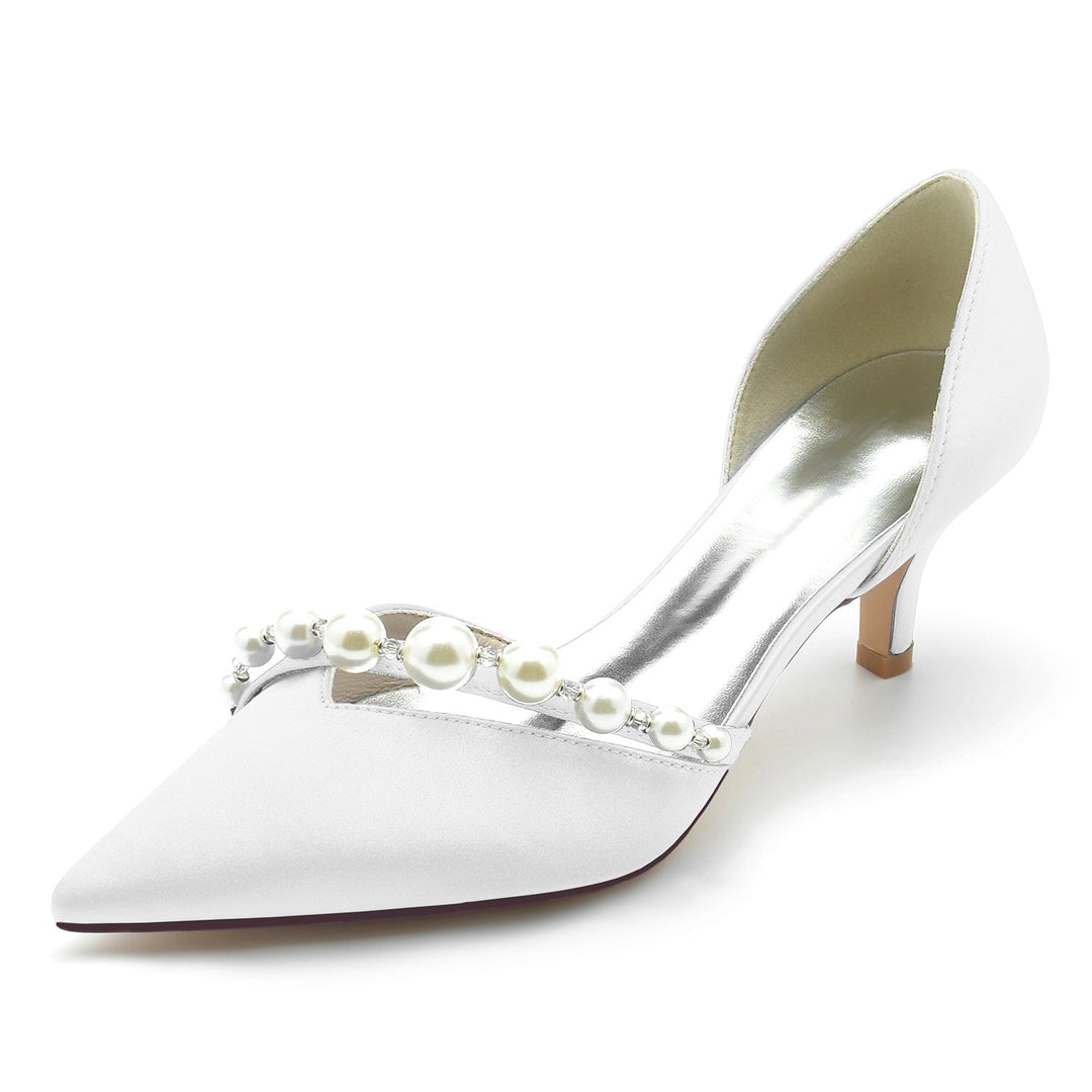 Chaussures de Mariage pour Femmes, Chaussures de Mariée Minimalistes à Bout Pointu et Perle Blanche