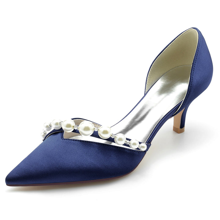 Chaussures de Mariage pour Femmes, Chaussures de Mariée Minimalistes à Bout Pointu et Perle Blanche
