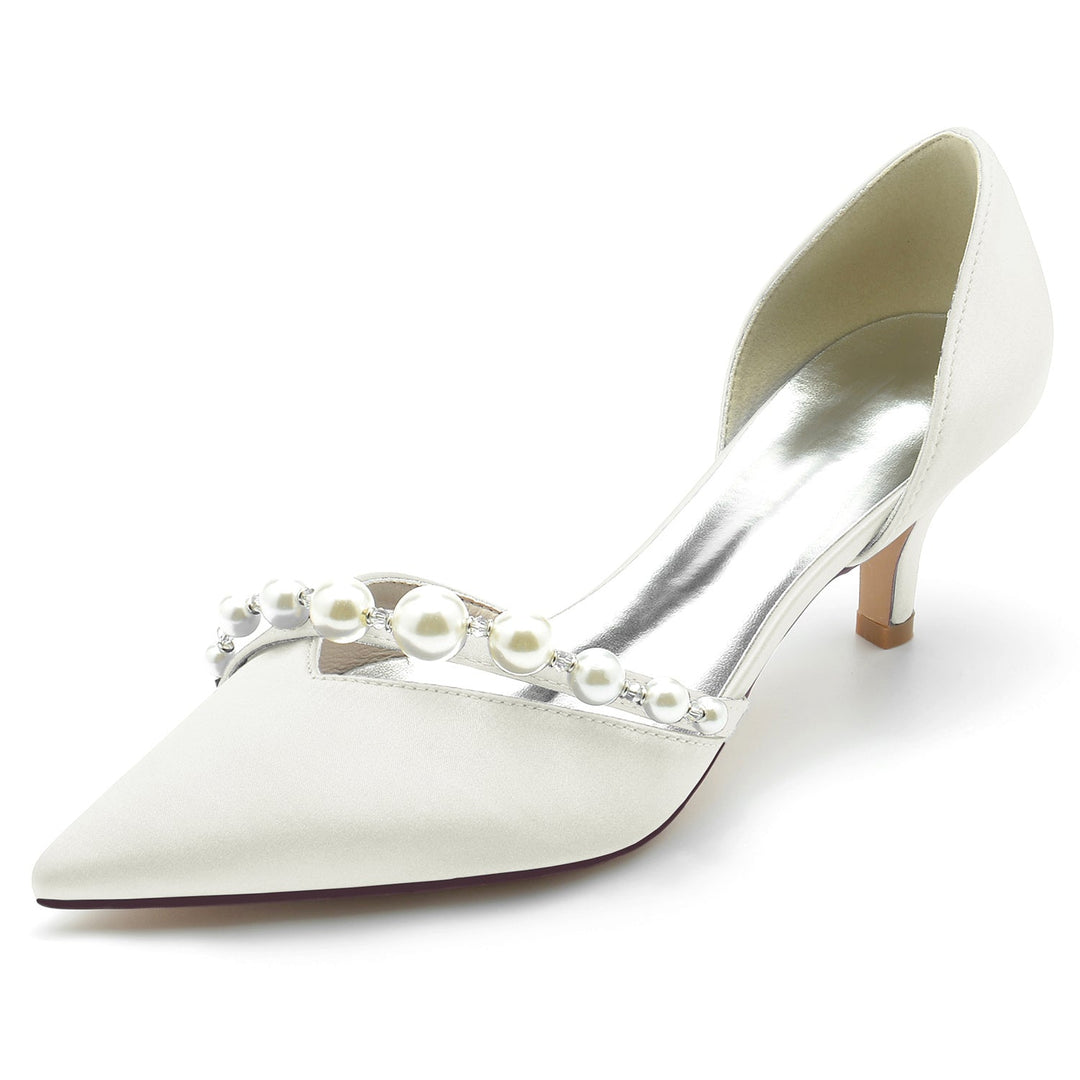 Chaussures de Mariage pour Femmes, Chaussures de Mariée Minimalistes à Bout Pointu et Perle Blanche
