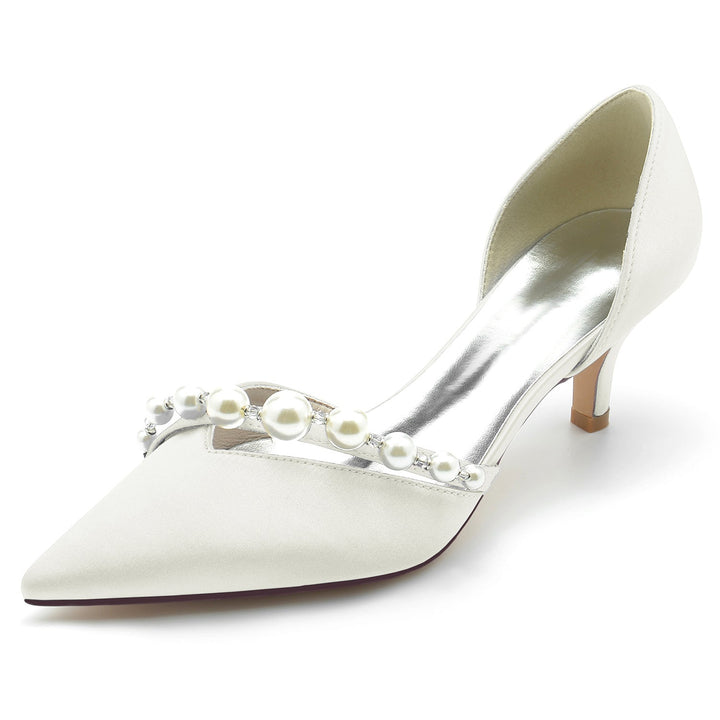 Chaussures de Mariage pour Femmes, Chaussures de Mariée Minimalistes à Bout Pointu et Perle Blanche