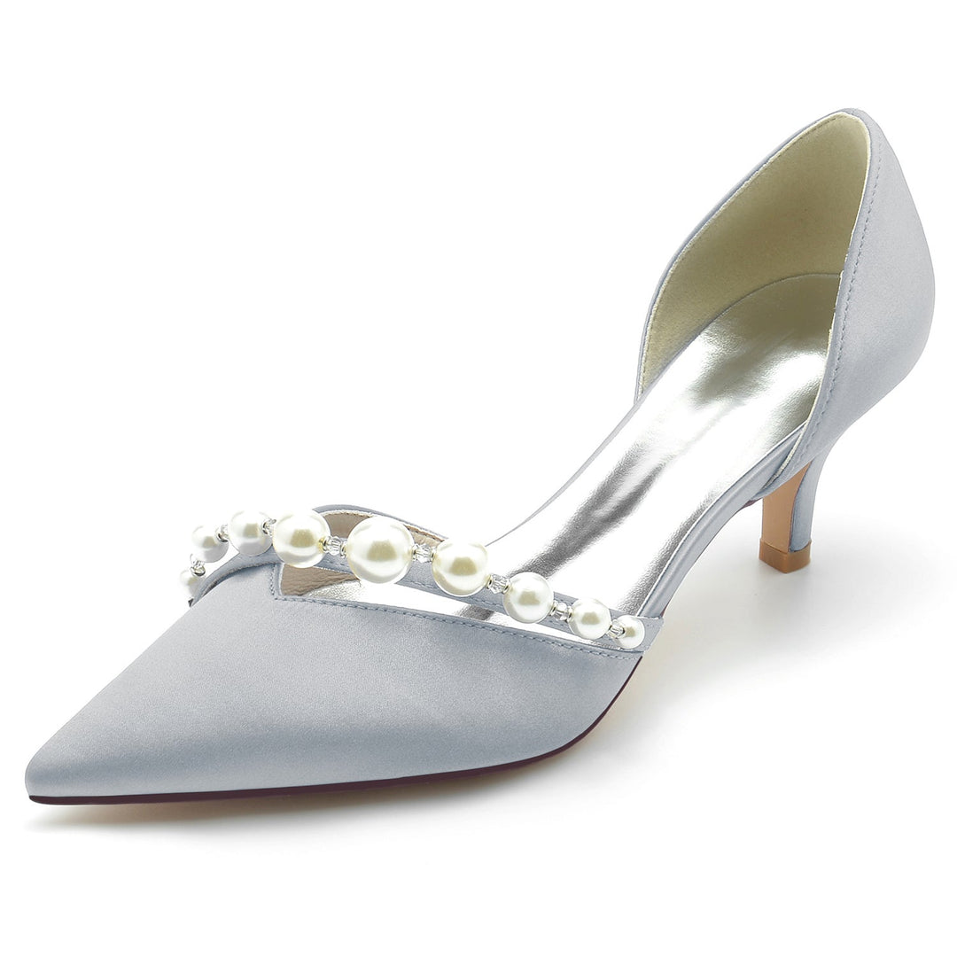 Chaussures de Mariage pour Femmes, Chaussures de Mariée Minimalistes à Bout Pointu et Perle Blanche