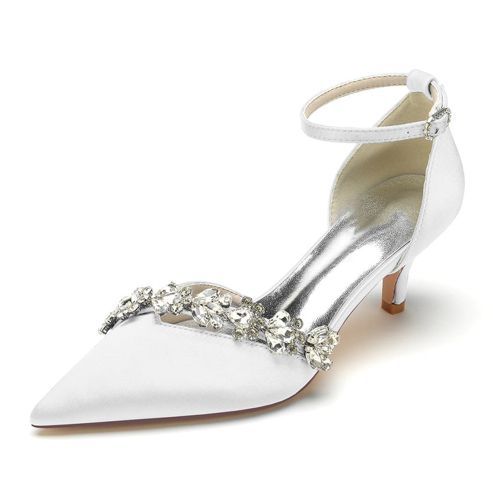 Chaussures de Mariage pour Femmes, Chaussures de Mariée à Bout Pointu et à Talon Moyen avec Boucle et Strass