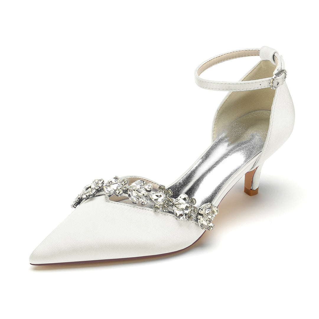 Chaussures de Mariage pour Femmes, Chaussures de Mariée à Bout Pointu et à Talon Moyen avec Boucle et Strass