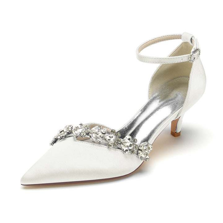 Chaussures de Mariage pour Femmes, Chaussures de Mariée à Bout Pointu et à Talon Moyen avec Boucle et Strass