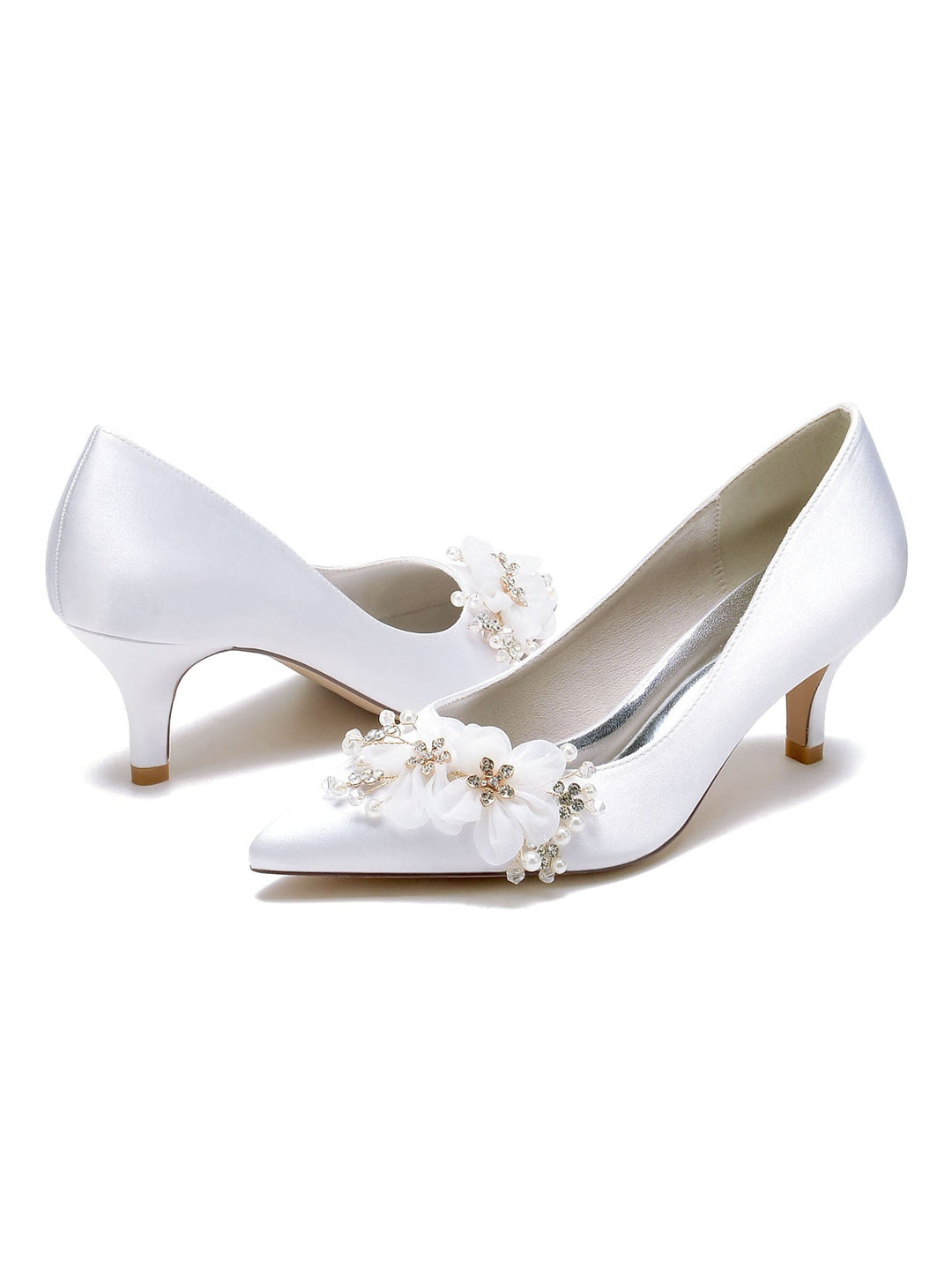 Chaussures de Mariée à Talon Moyen et Bout Pointu pour Femmes avec Appliques de Mariage