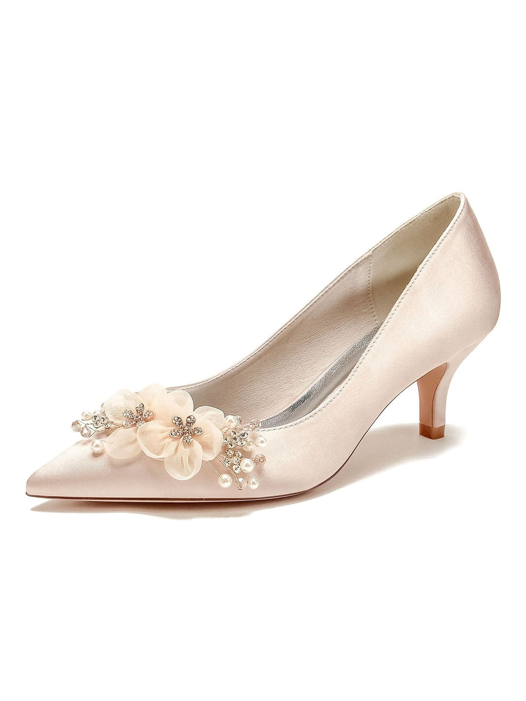 Chaussures de Mariée à Talon Moyen et Bout Pointu pour Femmes avec Appliques de Mariage