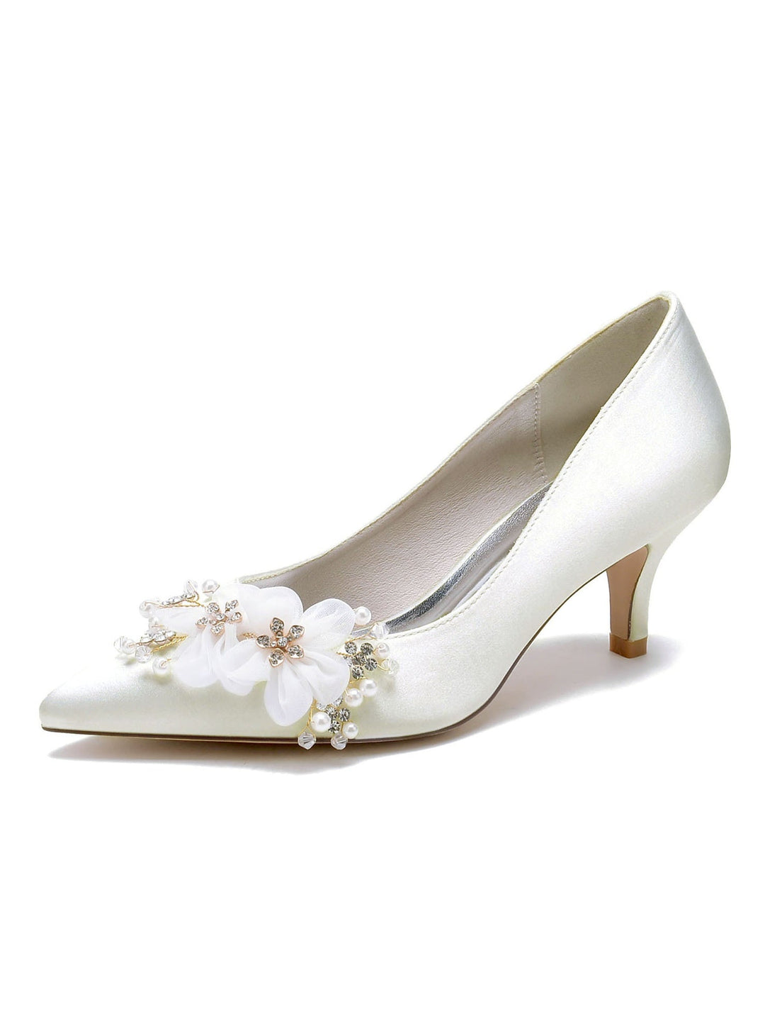 Chaussures de Mariée à Talon Moyen et Bout Pointu pour Femmes avec Appliques de Mariage