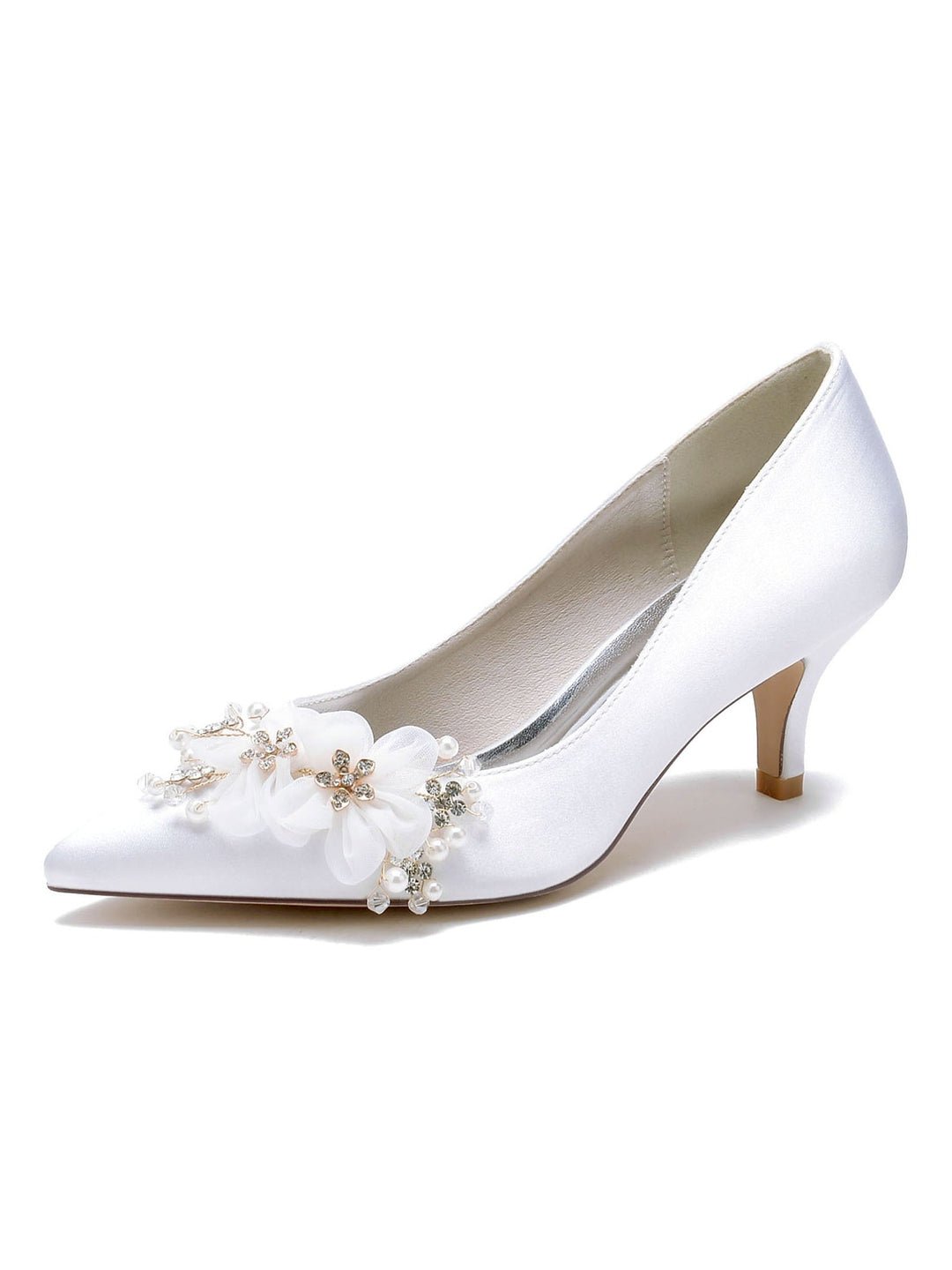 Chaussures de Mariée à Talon Moyen et Bout Pointu pour Femmes avec Appliques de Mariage