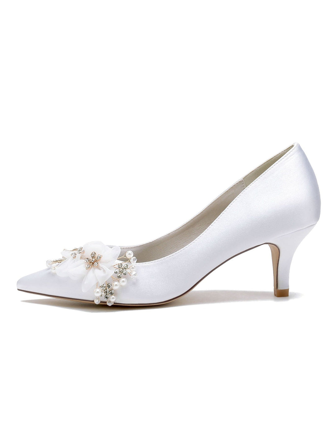 Chaussures de Mariée à Talon Moyen et Bout Pointu pour Femmes avec Appliques de Mariage