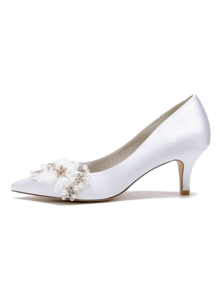 Chaussures de Mariée à Talon Moyen et Bout Pointu pour Femmes avec Appliques de Mariage