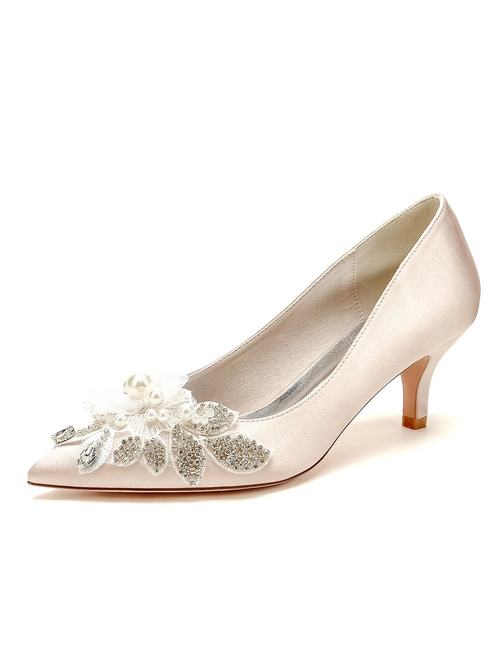 Chaussures de Mariage pour Femmes avec Appliques, Bout Pointu, Talon Moyen