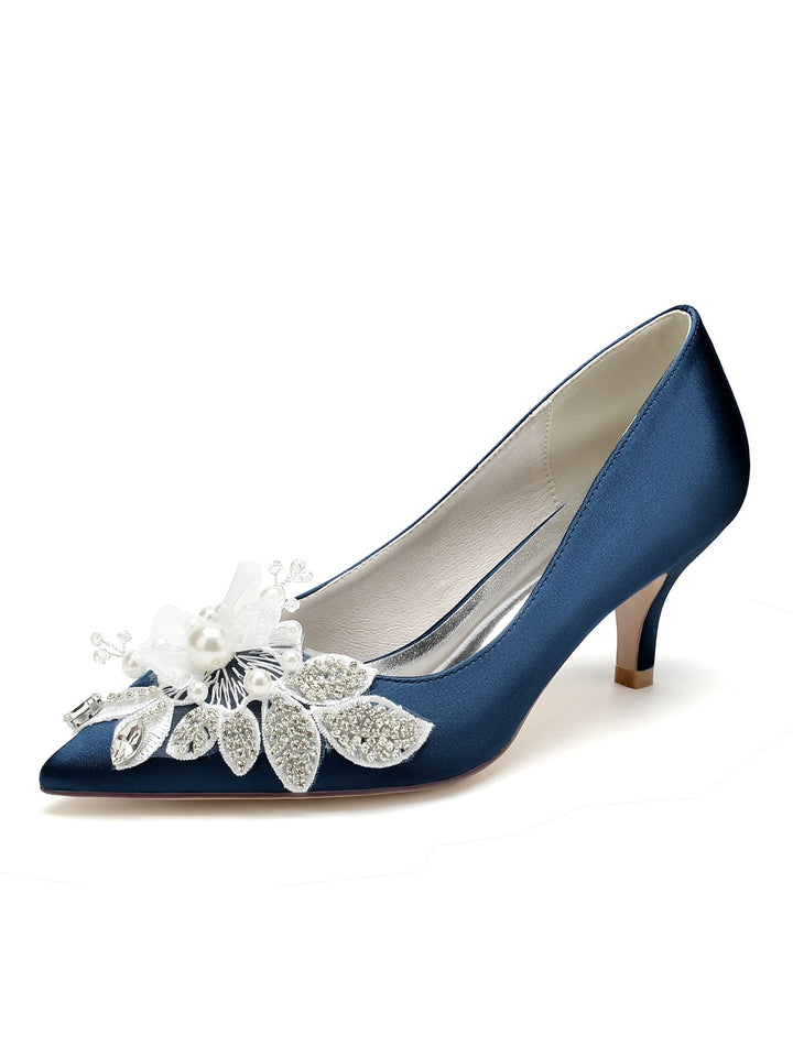 Chaussures de Mariage pour Femmes avec Appliques, Bout Pointu, Talon Moyen