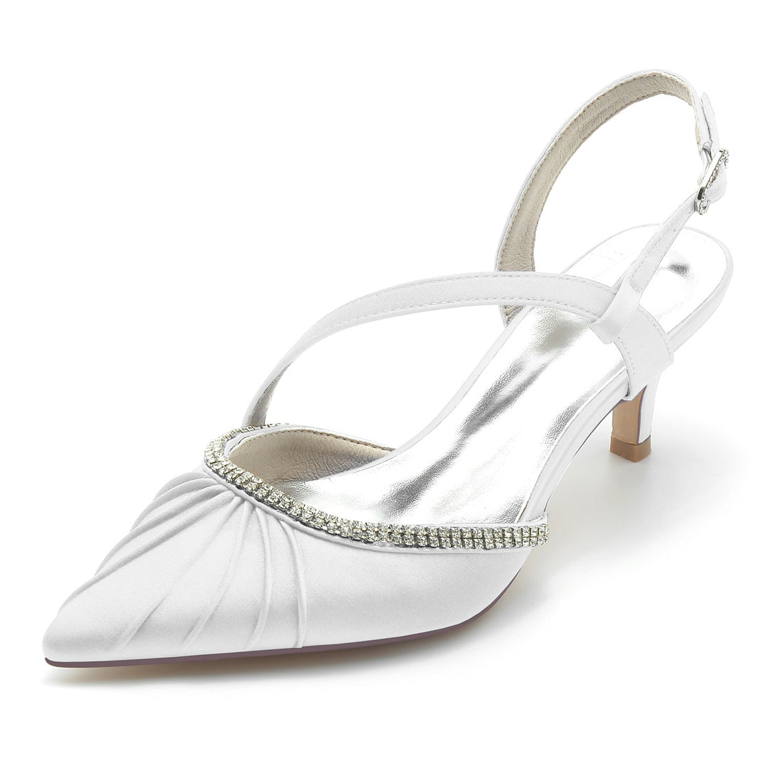 Chaussures de Mariage pour Femmes, Chaussures de Mariée à Talon Moyen et à Bout Fermé avec Boucle et Strass