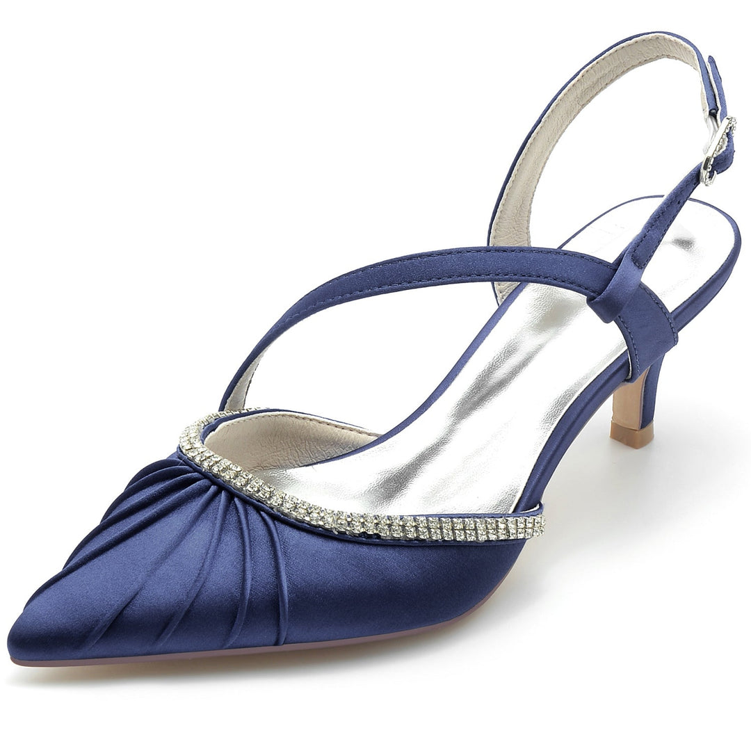 Chaussures de Mariage pour Femmes, Chaussures de Mariée à Talon Moyen et à Bout Fermé avec Boucle et Strass