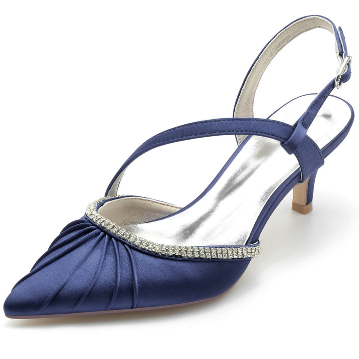 Chaussures de Mariage pour Femmes, Chaussures de Mariée à Talon Moyen et à Bout Fermé avec Boucle et Strass