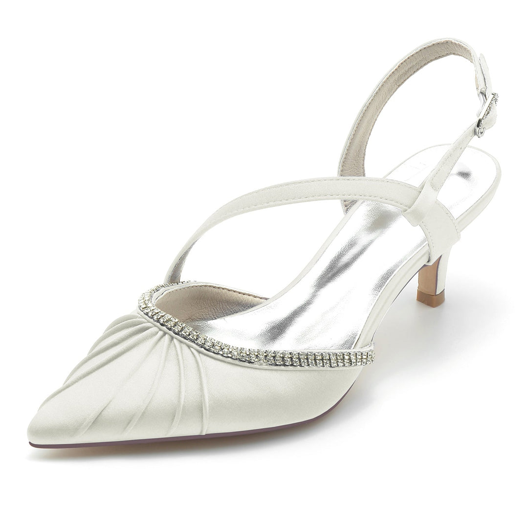 Chaussures de Mariage pour Femmes, Chaussures de Mariée à Talon Moyen et à Bout Fermé avec Boucle et Strass