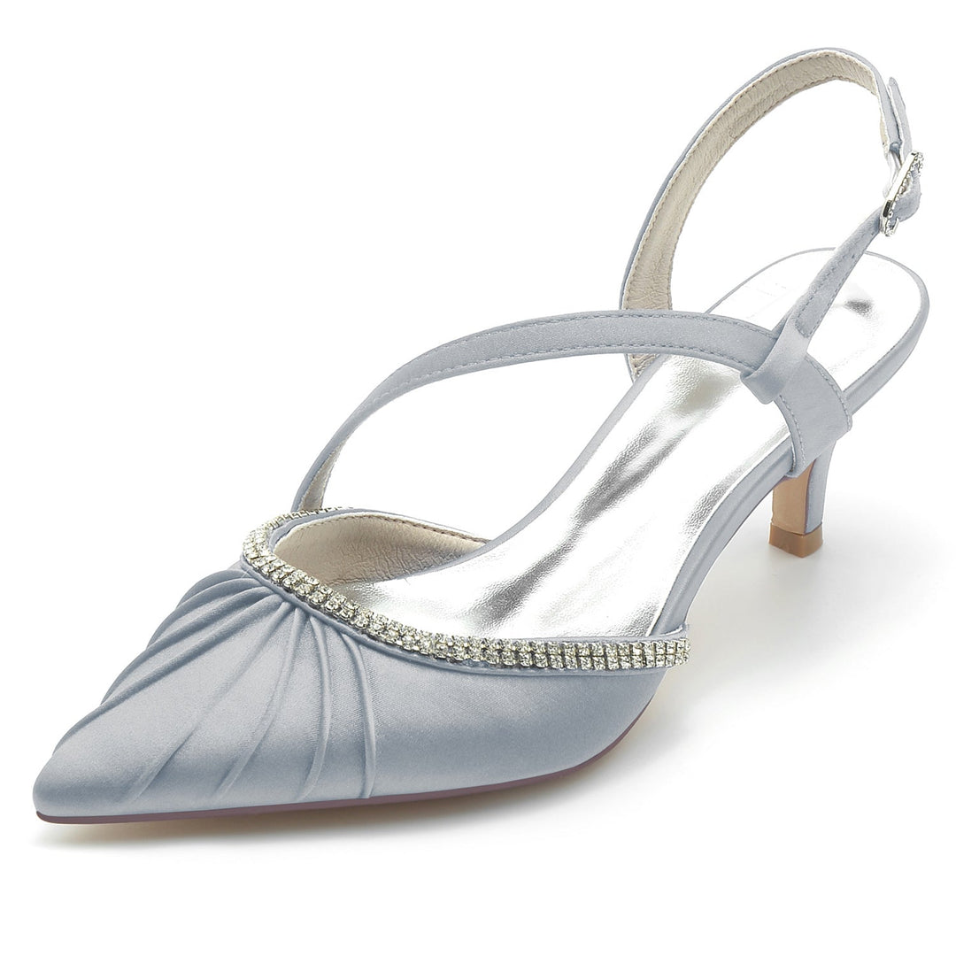 Chaussures de Mariage pour Femmes, Chaussures de Mariée à Talon Moyen et à Bout Fermé avec Boucle et Strass