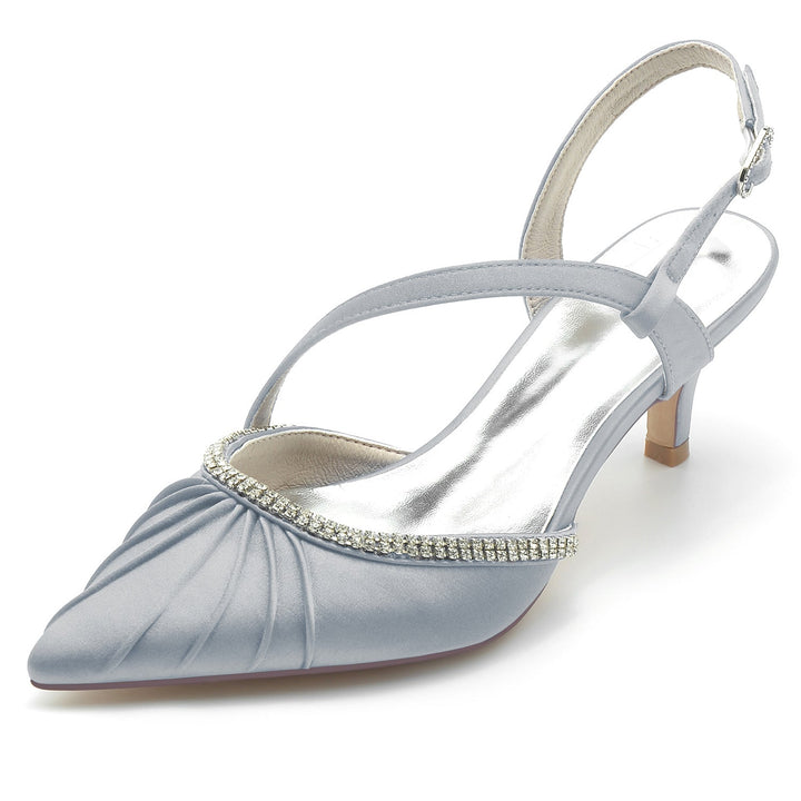 Chaussures de Mariage pour Femmes, Chaussures de Mariée à Talon Moyen et à Bout Fermé avec Boucle et Strass