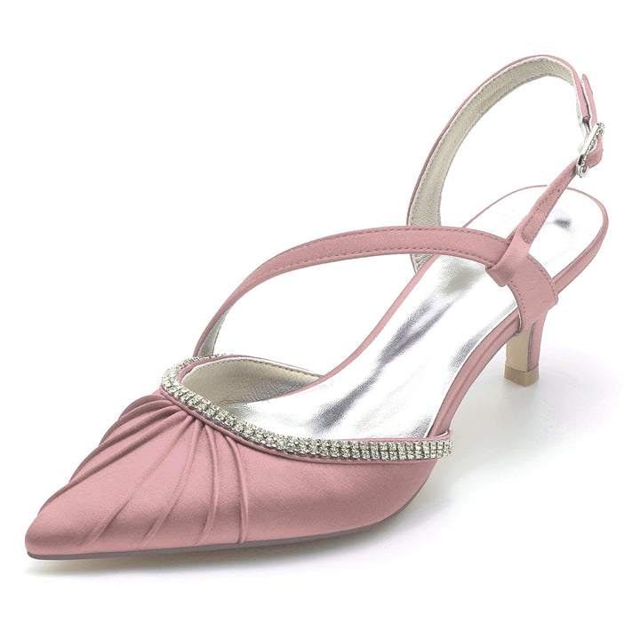 Chaussures de Mariage pour Femmes, Chaussures de Mariée à Talon Moyen et à Bout Fermé avec Boucle et Strass