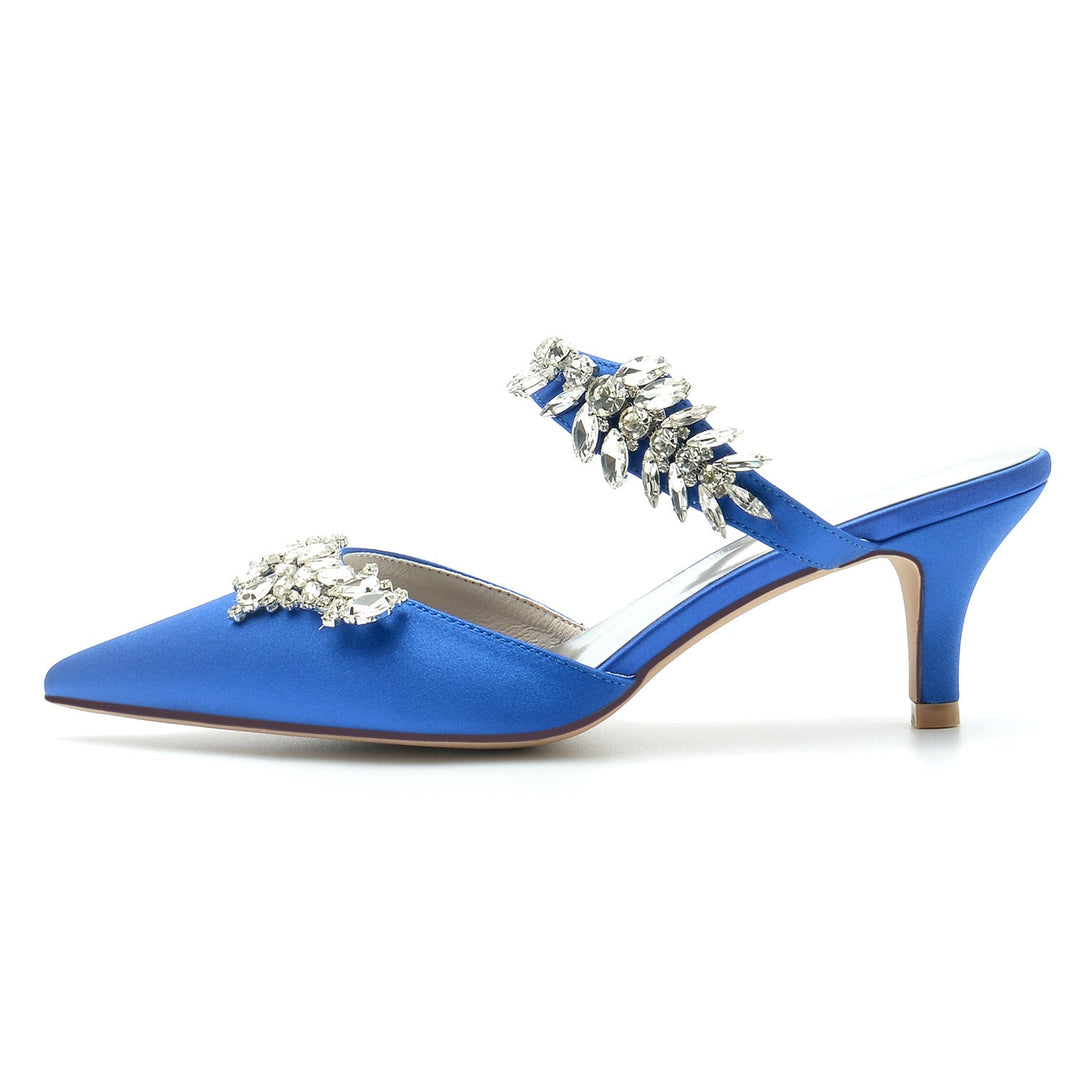 Chaussures de Mariage pour Femmes Mules à Strass Chaussures de Mariée Mi-Hautes à Bout Pointu