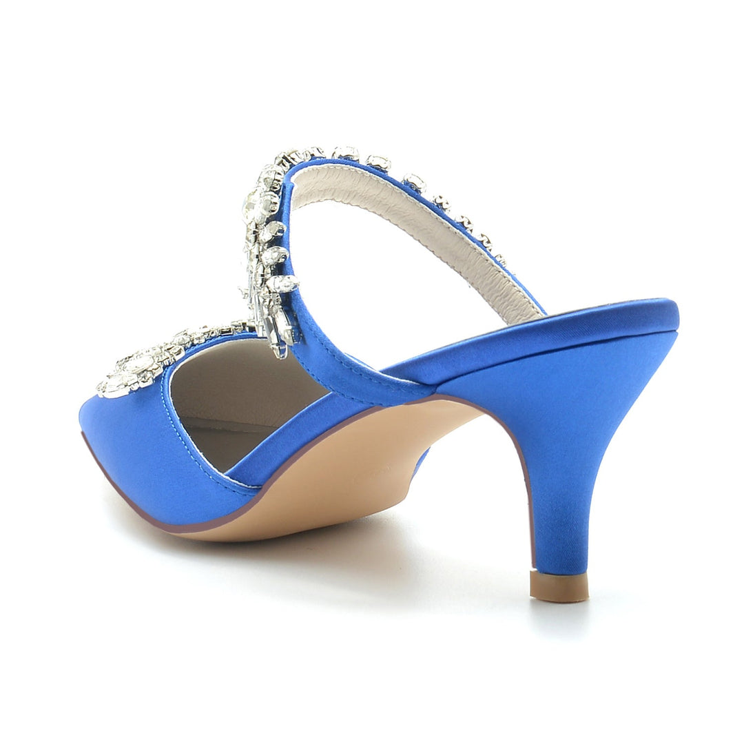 Chaussures de Mariage pour Femmes Mules à Strass Chaussures de Mariée Mi-Hautes à Bout Pointu