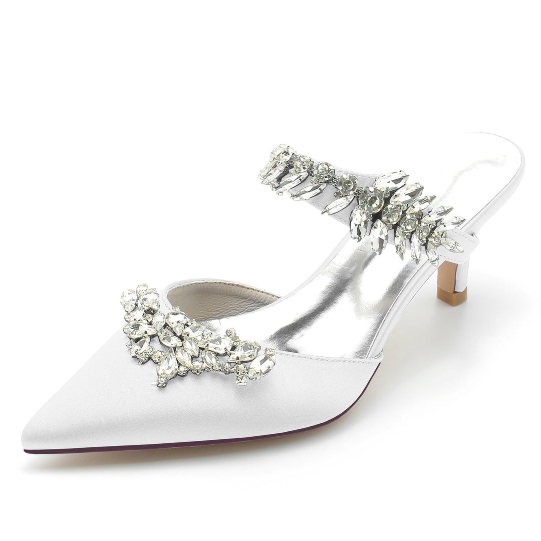 Chaussures de Mariage pour Femmes Mules à Strass Chaussures de Mariée Mi-Hautes à Bout Pointu