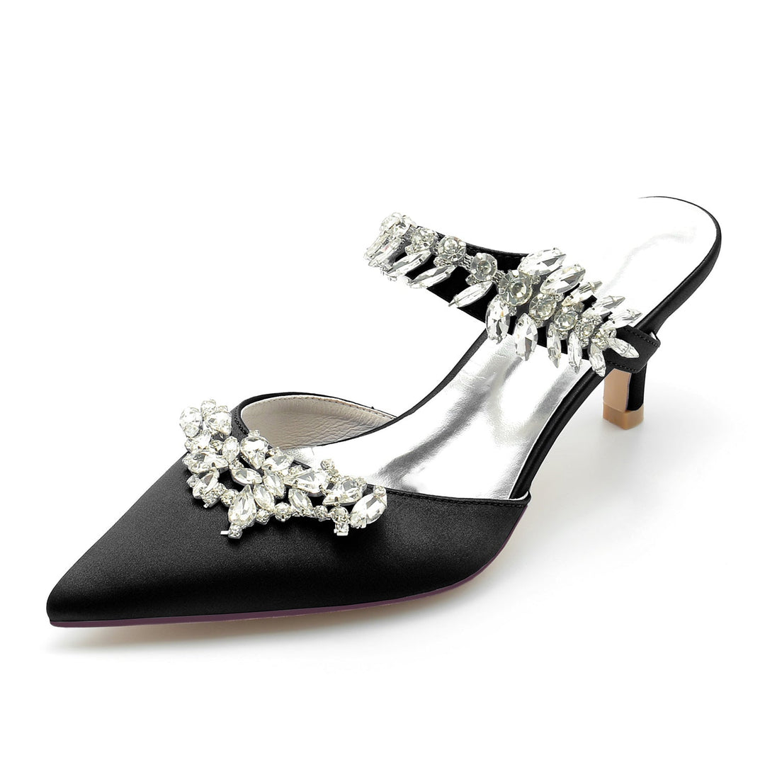 Chaussures de Mariage pour Femmes Mules à Strass Chaussures de Mariée Mi-Hautes à Bout Pointu
