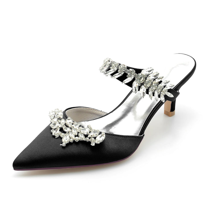 Chaussures de Mariage pour Femmes Mules à Strass Chaussures de Mariée Mi-Hautes à Bout Pointu
