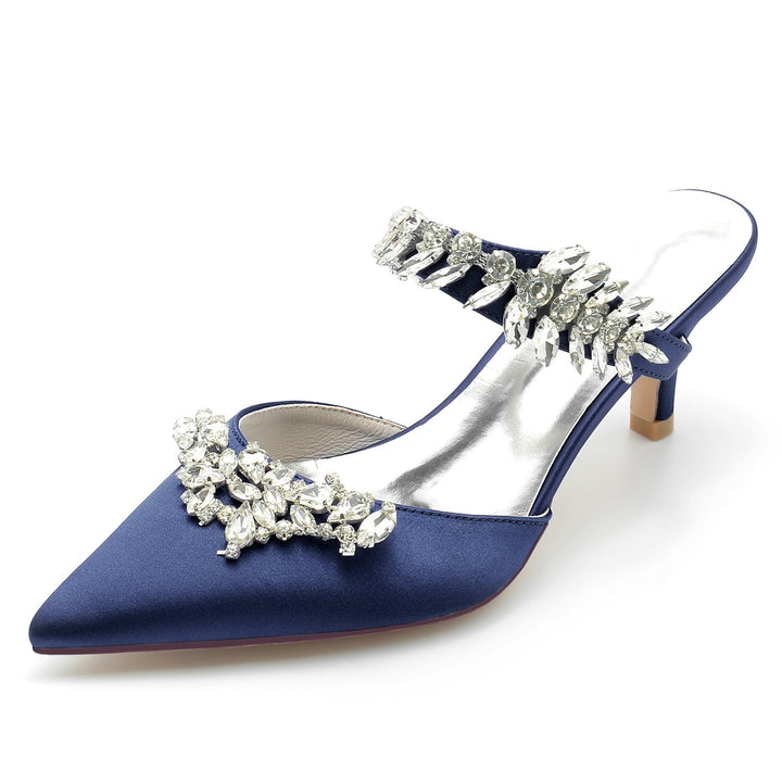 Chaussures de Mariage pour Femmes Mules à Strass Chaussures de Mariée Mi-Hautes à Bout Pointu