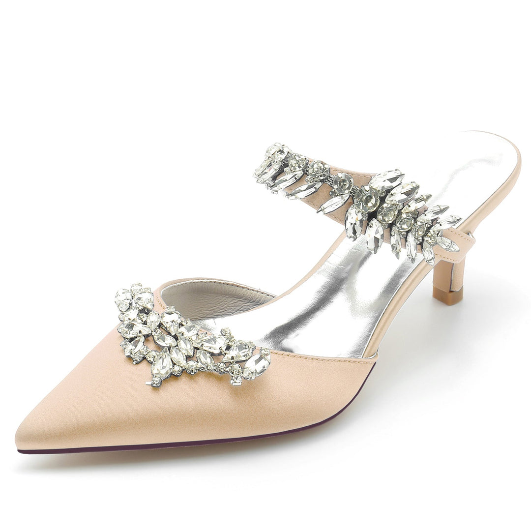 Chaussures de Mariage pour Femmes Mules à Strass Chaussures de Mariée Mi-Hautes à Bout Pointu