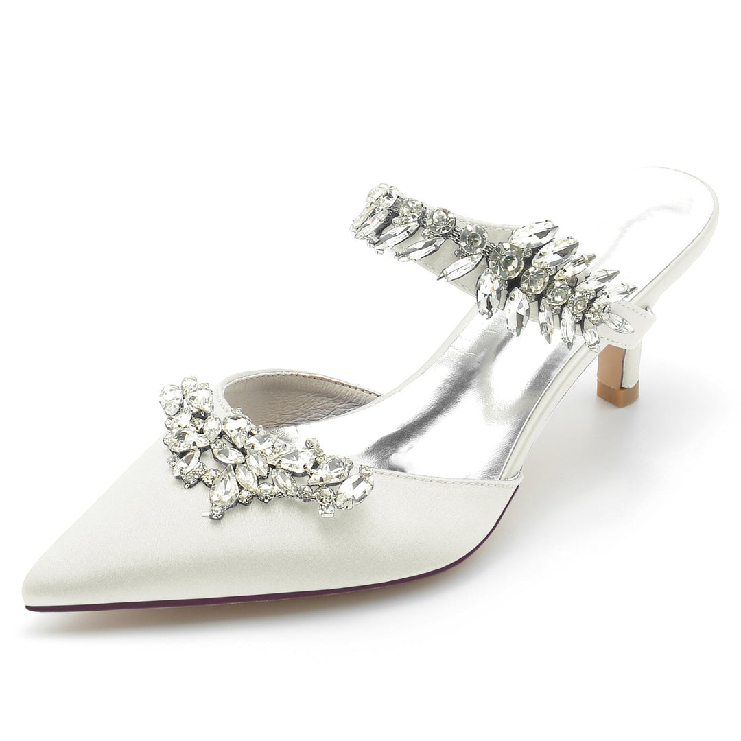 Chaussures de Mariage pour Femmes Mules à Strass Chaussures de Mariée Mi-Hautes à Bout Pointu